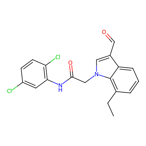 N-(2,5-dichlorophenyl)-2-(7-ethyl-3-formylindol-1-yl)acetamide structure