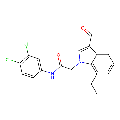 N-(3,4-dichlorophenyl)-2-(7-ethyl-3-formylindol-1-yl)acetamide structure