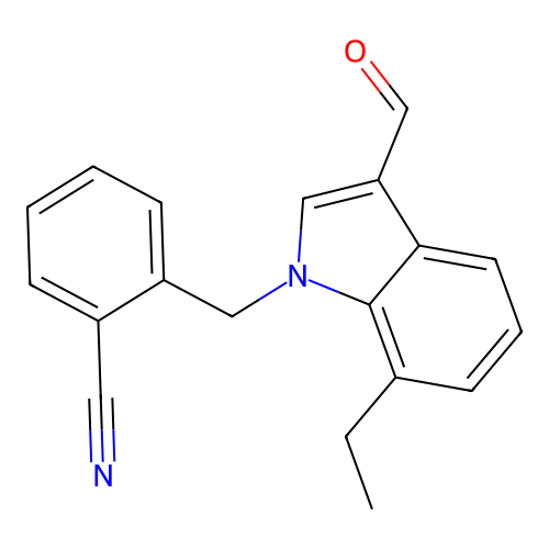 2-[(7-Ethyl-3-formylindol-1-yl)methyl]benzonitrile structure