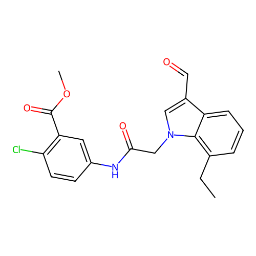 Methyl 2-chloro-5-[[2-(7-ethyl-3-formylindol-1-yl)acetyl]amino]benzoate structure