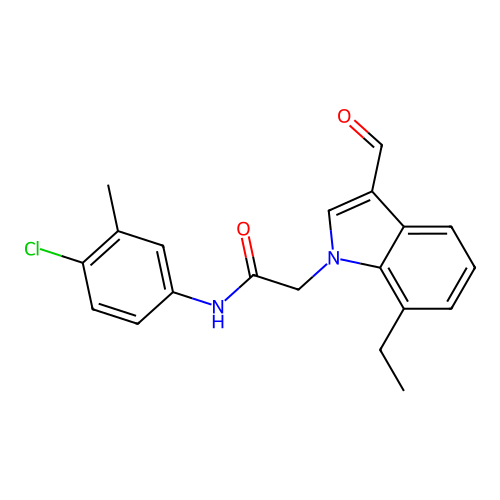 N-(4-chloro-3-methylphenyl)-2-(7-ethyl-3-formylindol-1-yl)acetamide structure