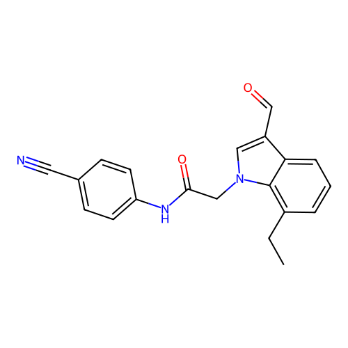 N-(4-cyanophenyl)-2-(7-ethyl-3-formylindol-1-yl)acetamide structure