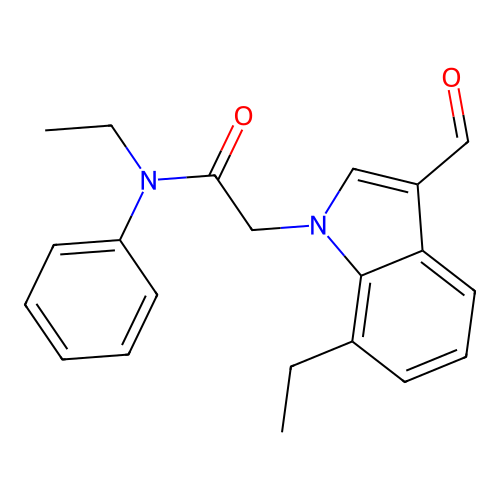 N-ethyl-2-(7-ethyl-3-formylindol-1-yl)-N-phenylacetamide structure