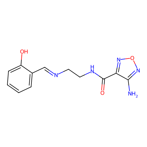 4-amino-N-(2-{[(E)-(2-hydroxyphenyl)methylidene]amino}ethyl)-1,2,5-oxadiazole-3-carboxamide structure
