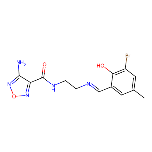 4-amino-N-(2-{[(E)-(3-bromo-2-hydroxy-5-methylphenyl)methylidene]amino}ethyl)-1,2,5-oxadiazole-3-carboxamide structure