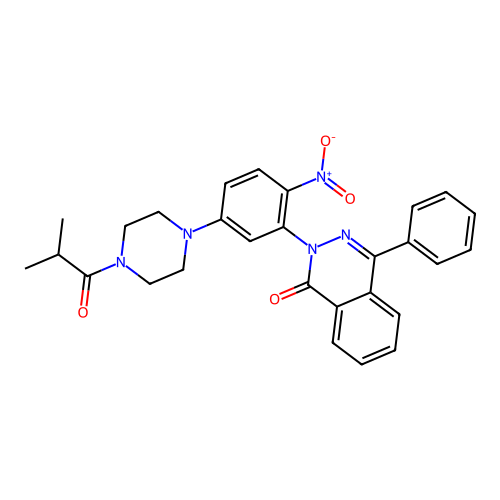 2-(5-(4-isobutyrylpiperazin-1-yl)-2-nitrophenyl)-4-phenylphthalazin-1(2H)-one structure