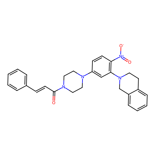 (2E)-1-{4-[3-(3,4-dihydroisoquinolin-2(1H)-yl)-4-nitrophenyl]piperazin-1-yl}-3-phenylprop-2-en-1-one structure