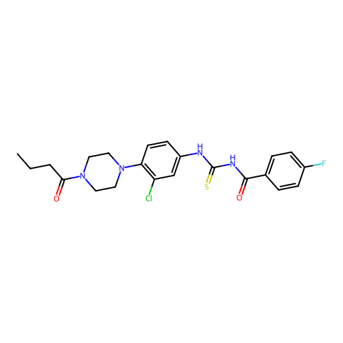 N-{[4-(4-butanoylpiperazin-1-yl)-3-chlorophenyl]carbamothioyl}-4-fluorobenzamide structure