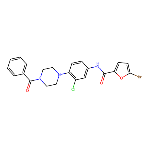 N-[4-(4-benzoylpiperazin-1-yl)-3-chlorophenyl]-5-bromofuran-2-carboxamide structure