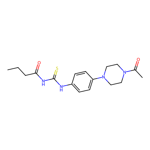 N-{[4-(4-acetylpiperazin-1-yl)phenyl]carbamothioyl}butanamide structure