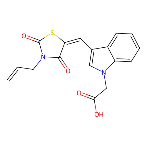 2-[3-[(2,4-dioxo-3-prop-2-enyl-1,3-thiazolidin-5-ylidene)methyl]indol-1-yl]acetic Acid structure
