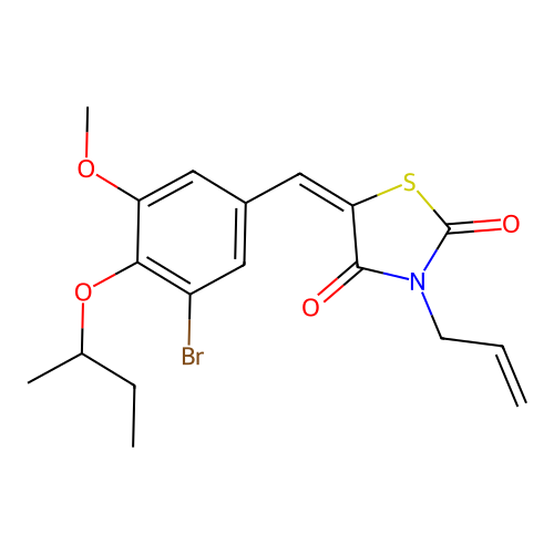 (5E)-5-[(3-bromo-4-butan-2-yloxy-5-methoxyphenyl)methylidene]-3-prop-2-enyl-1,3-thiazolidine-2,4-dione structure