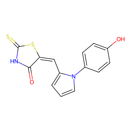 (5E)-5-{[1-(4-hydroxyphenyl)-1H-pyrrol-2-yl]methylidene}-2-thioxo-1,3-thiazolidin-4-one structure