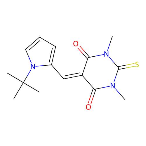 5-[(1-tert-butyl-1H-pyrrol-2-yl)methylidene]-1,3-dimethyl-2-thioxodihydropyrimidine-4,6(1H,5H)-dione structure
