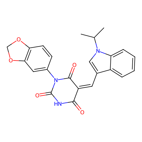 (5Z)-1-(1,3-benzodioxol-5-yl)-5-{[1-(propan-2-yl)-1H-indol-3-yl]methylidene}pyrimidine-2,4,6(1H,3H,5H)-trione structure