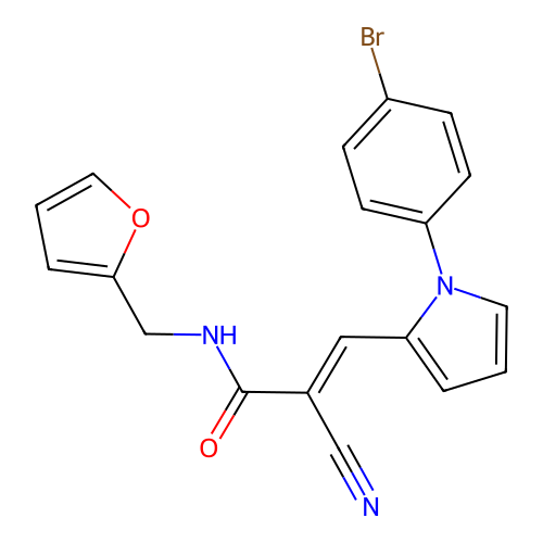 (2E)-3-[1-(4-bromophenyl)-1H-pyrrol-2-yl]-2-cyano-N-(furan-2-ylmethyl)prop-2-enamide structure