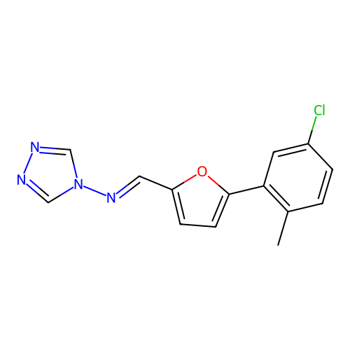 N-{(E)-[5-(5-chloro-2-methylphenyl)furan-2-yl]methylidene}-4H-1,2,4-triazol-4-amine structure