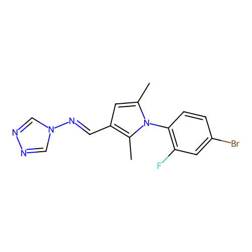 N-{(E)-[1-(4-bromo-2-fluorophenyl)-2,5-dimethyl-1H-pyrrol-3-yl]methylidene}-4H-1,2,4-triazol-4-amine structure