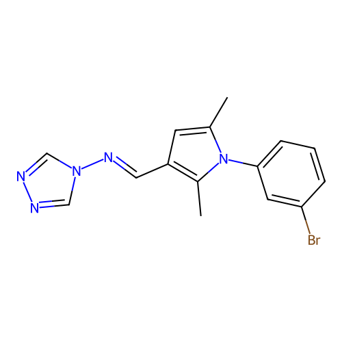 N-{(E)-[1-(3-bromophenyl)-2,5-dimethyl-1H-pyrrol-3-yl]methylidene}-4H-1,2,4-triazol-4-amine structure