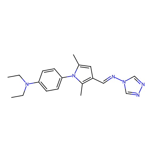 4-[2,5-dimethyl-3-[(E)-1,2,4-triazol-4-yliminomethyl]pyrrol-1-yl]-N,N-diethylaniline structure