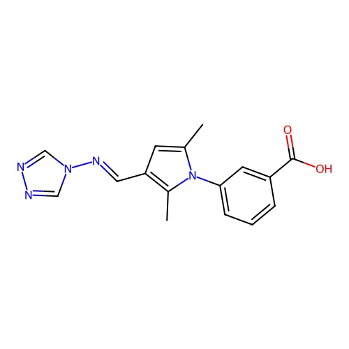 3-[2,5-dimethyl-3-[(E)-1,2,4-triazol-4-yliminomethyl]pyrrol-1-yl]benzoic acid structure