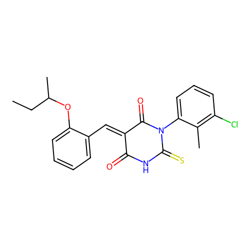 (5E)-5-[(2-butan-2-yloxyphenyl)methylidene]-1-(3-chloro-2-methylphenyl)-2-sulfanylidene-1,3-diazinane-4,6-dione structure