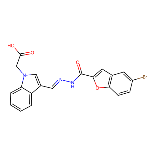 1H-Indole-1-acetic acid, 3-[[[(5-bromo-2-benzofuranyl)carbonyl]hydrazono]methyl]- (9CI) structure