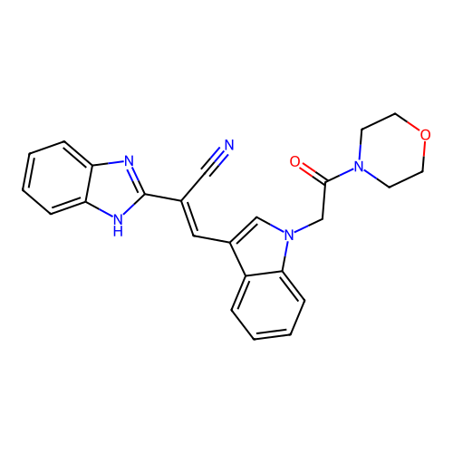 (2E)-2-benzimidazol-2-yl-3-[1-(2-morpholin-4-yl-2-oxoethyl)indol-3-yl]prop-2-e nenitrile structure