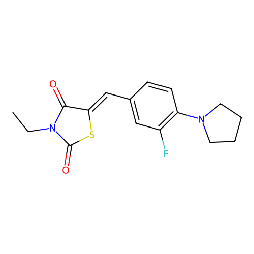(Z)-3-ethyl-5-(3-fluoro-4-(pyrrolidin-1-yl)benzylidene)thiazolidine-2,4-dione structure