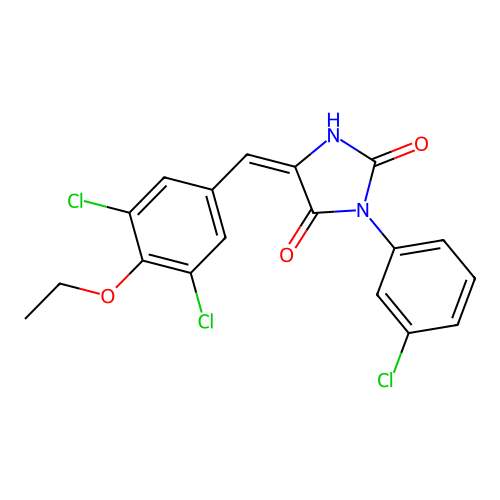 (5E)-3-(3-chlorophenyl)-5-(3,5-dichloro-4-ethoxybenzylidene)imidazolidine-2,4-dione structure