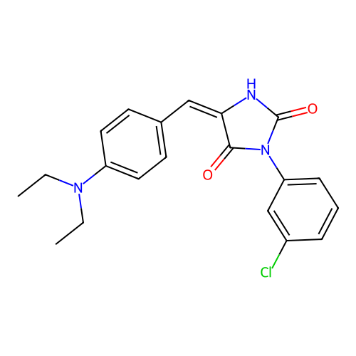 (5E)-3-(3-chlorophenyl)-5-[4-(diethylamino)benzylidene]imidazolidine-2,4-dione structure