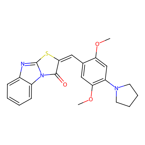 (E)-2-(2,5-dimethoxy-4-(pyrrolidin-1-yl)benzylidene)benzo[4,5]imidazo[2,1-b]thiazol-3(2H)-one structure