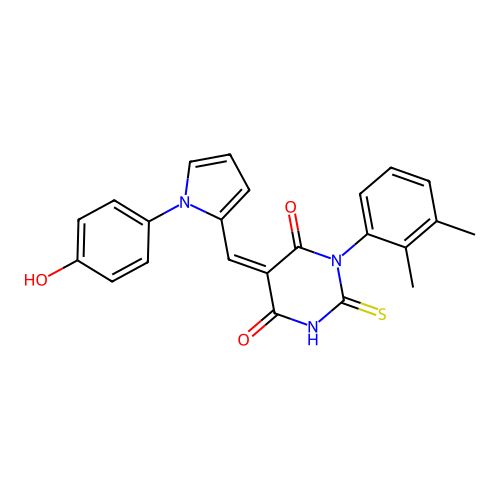 (5Z)-1-(2,3-dimethylphenyl)-5-[[1-(4-hydroxyphenyl)pyrrol-2-yl]methylidene]-2-sulfanylidene-1,3-diazinane-4,6-dione structure