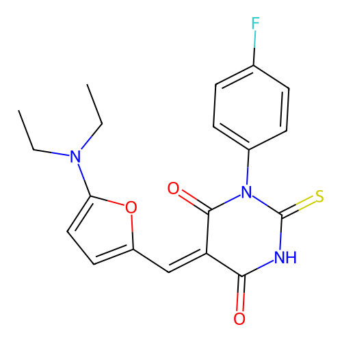 (5Z)-5-[[5-(diethylamino)furan-2-yl]methylidene]-1-(4-fluorophenyl)-2-sulfanylidene-1,3-diazinane-4,6-dione structure