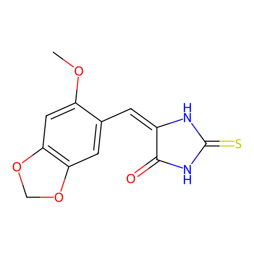(E)-5-((6-methoxybenzo[d][1,3]dioxol-5-yl)methylene)-2-thioxoimidazolidin-4-one structure