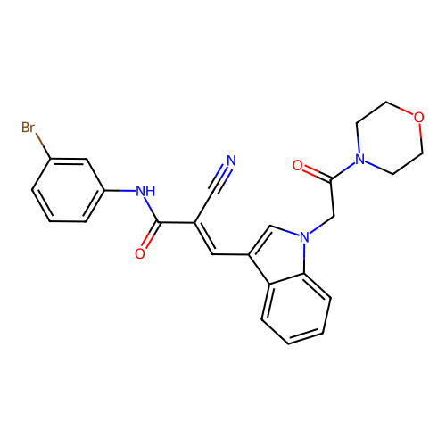 (2E)-N-(3-bromophenyl)-2-cyano-3-{1-[2-(morpholin-4-yl)-2-oxoethyl]-1H-indol-3-yl}prop-2-enamide structure