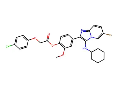 [4-[6-bromo-3-(cyclohexylamino)imidazo[1,2-a]pyridin-2-yl]-2-methoxyphenyl] 2-(4-chlorophenoxy)acetate structure