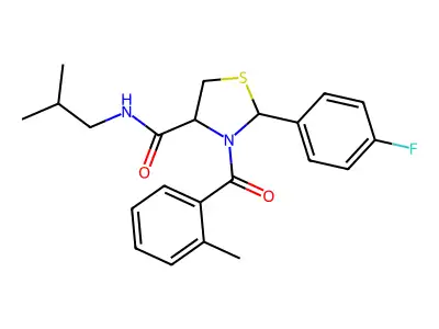 2-(4-fluorophenyl)-3-(2-methylbenzoyl)-N-(2-methylpropyl)-1,3-thiazolidine-4-carboxamide structure