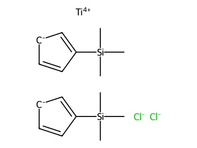 Dichlorobis((1,2,3,4,5-eta)-1-(trimethylsilyl)-2,4-cyclopentadien-1-yl)titanium structure
