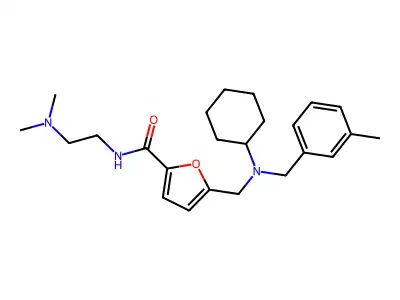 5-[[cyclohexyl-[(3-methylphenyl)methyl]amino]methyl]-N-(2-dimethylaminoethyl)furan-2-carboxamide structure