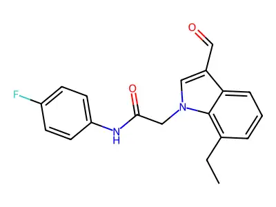 2-(7-ethyl-3-formylindol-1-yl)-N-(4-fluorophenyl)acetamide structure