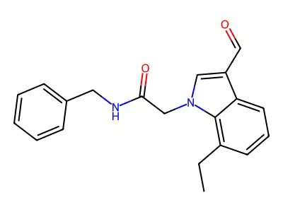 N-benzyl-2-(7-ethyl-3-formylindol-1-yl)acetamide structure