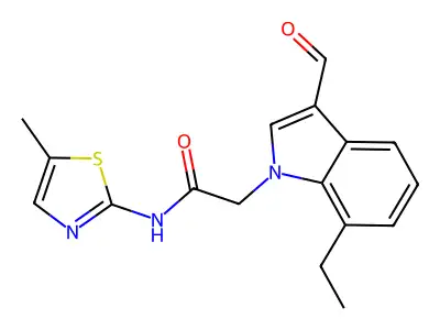 1H-Indole-1-acetamide, 7-ethyl-3-formyl-N-(5-methyl-2-thiazolyl)- structure