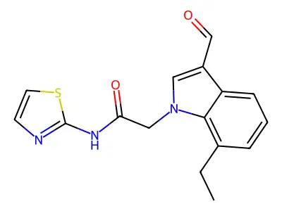 1H-Indole-1-acetamide, 7-ethyl-3-formyl-N-2-thiazolyl- structure