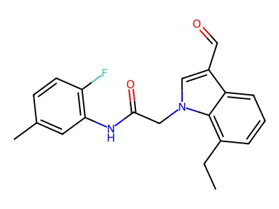 2-(7-ethyl-3-formylindol-1-yl)-N-(2-fluoro-5-methylphenyl)acetamide structure