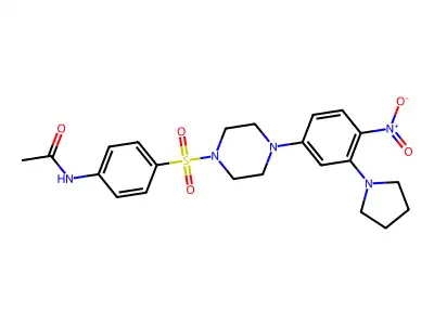 N-[4-[4-(4-nitro-3-pyrrolidin-1-ylphenyl)piperazin-1-yl]sulfonylphenyl]acetamide structure