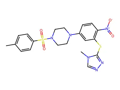 1-(4-methylphenyl)sulfonyl-4-[3-[(4-methyl-1,2,4-triazol-3-yl)sulfanyl]-4-nitrophenyl]piperazine structure