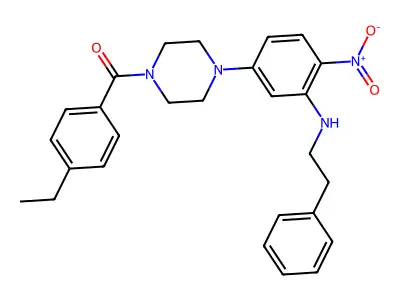 (4-ethylphenyl)(4-{4-nitro-3-[(2-phenylethyl)amino]phenyl}piperazin-1-yl)methanone structure