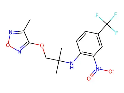 N-[2-methyl-1-[(4-methyl-1,2,5-oxadiazol-3-yl)oxy]propan-2-yl]-2-nitro-4-(trifluoromethyl)aniline structure
