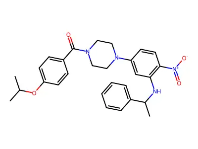 [4-[4-nitro-3-(1-phenylethylamino)phenyl]piperazin-1-yl]-(4-propan-2-yloxyphenyl)methanone structure
